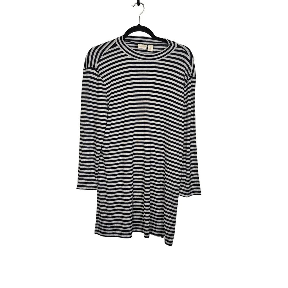 Zenergy by Chicos Womens Navy Gray Striped Ribbed Mock Neck Long Sleeve Top Sz 3